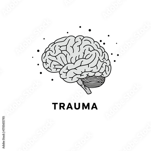 trauma illustration human brain with radiating points depicting ptsd complex trauma mental health concept used for articles on psychology science  medicine.