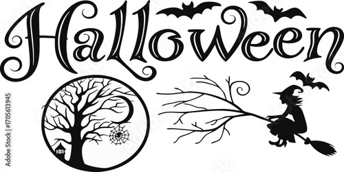 Happy Halloween vector text banner illustration. Happy Halloween design, background graphic. 
Featuring black and orange bats suitable for placing over Halloween cards, social media and poster designs