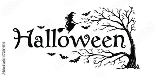 Happy Halloween vector text banner illustration. Happy Halloween design, background graphic. 
Featuring black and orange bats suitable for placing over Halloween cards, social media and poster designs