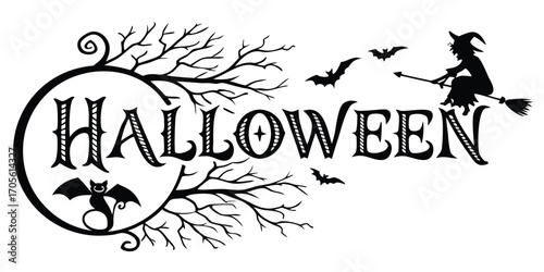 Happy Halloween vector text banner illustration. Happy Halloween design, background graphic. 
Featuring black and orange bats suitable for placing over Halloween cards, social media and poster designs