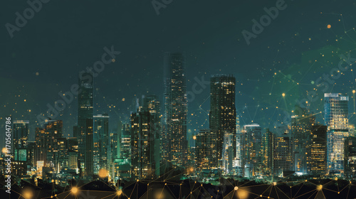 Wallpaper Mural  Twilight a city of modern business and smart digital innovation with a network of interconnected rewards over the cityscape of the future smart wireless digital city and social media network Torontodigital.ca