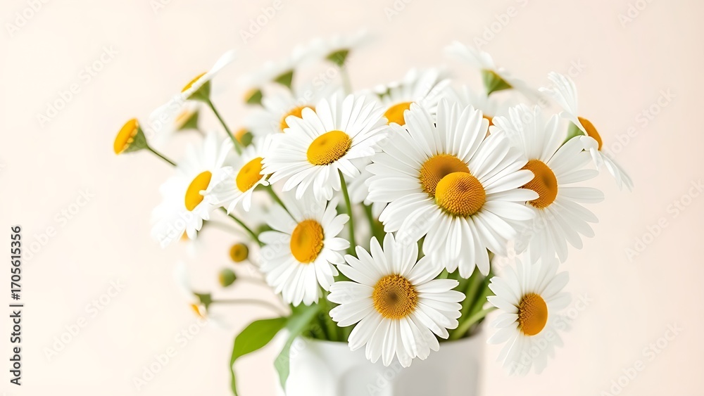 Fototapeta premium Fresh daisies in a simple white vase, radiating natural charm and understated elegance.