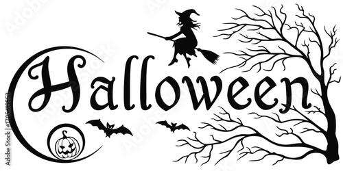 Happy Halloween vector text banner illustration. Happy Halloween design, background graphic. 
Featuring black and orange bats suitable for placing over Halloween cards, social media and poster designs