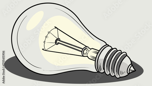 Illustration of a light bulb lying on its side with visible filament and base design on a gray background created with generated ai