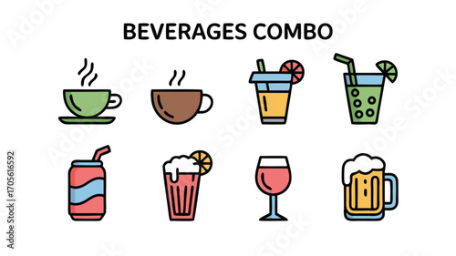 A Diverse Assortment of Refreshing Beverages and Drinks Featuring Coffee Tea Juice Soda and Beer