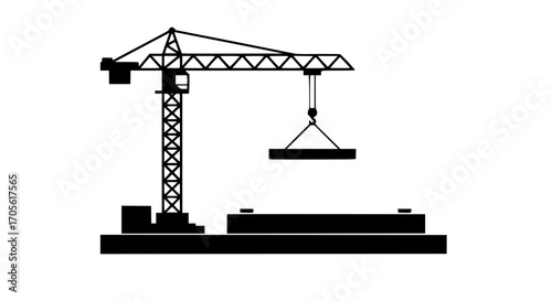 Tower crane building large construction structure black white icon