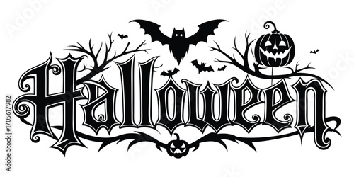 Happy Halloween vector text banner illustration. Happy Halloween design, background graphic. 
Featuring black and orange bats suitable for placing over Halloween cards, social media and poster designs