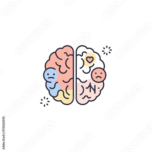 Brain function illustration showing emotional balance representing mental health ideal for psychology blogs or articles related to mindfulness.