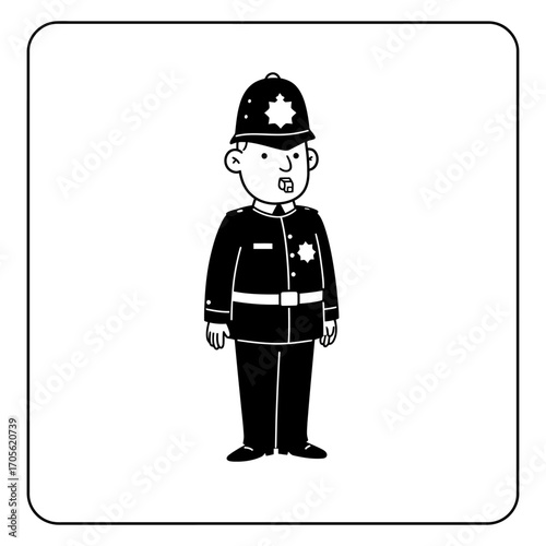 british policeman standing at attention symbolizing law and order in a clean studio setting perfect for illustrating authority and tradition.