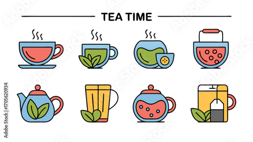 A Collection of Beautifully Illustrated Icons Representing Various Aspects of Enjoying a Warm Beverage in a Relaxing Setting