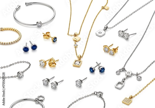 Exquisite display of elegant jewelry with necklaces, bracelets and earrings