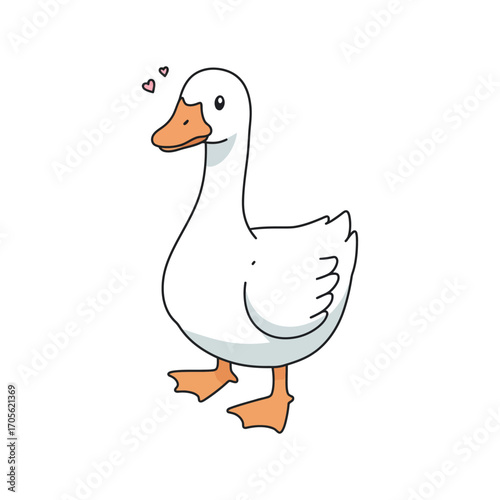Cute goose walking with love hearts depicting innocence perfect for childrens illustration projects or adding a touch of whimsy to designs.