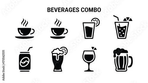A Collection of Various Beverage Icons Representing Different Drink Choices for Menus and Design Projects