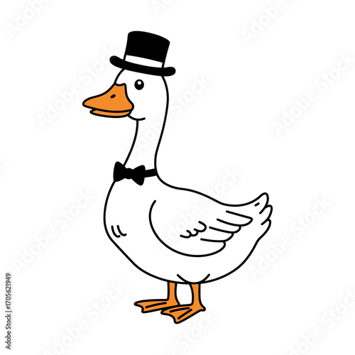 goose with top hat and bow tie a cartoon bird dressed formally standing perfect for funny illustrations adding humor to various design projects.