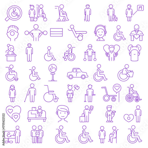 inclusion and diversity icons illustrating diverse abilities and accessible design promoting equality and understanding ideal for social impact campaigns