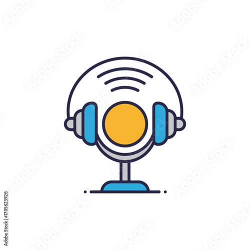 podcast recording setup with headphones broadcasting online perfect for audio content creation digital marketing and online communication platform use.