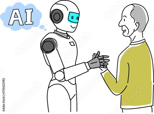 介護ロボットと高齢者シンプル線画
