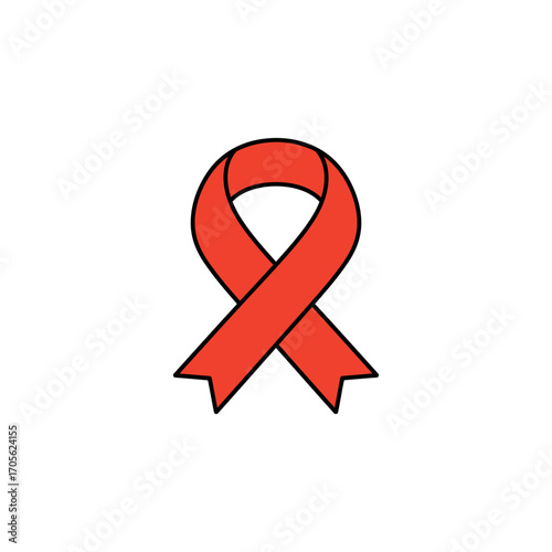 Red ribbon awareness symbol a simple illustration promoting global health support and hope in a worldwide campaign for aid perfect for awareness designs.
