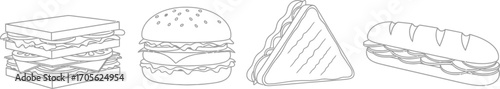 A collection of delicious sandwiches, featuring a club, burger, grilled cheese, and submarine, perfect for a quick and tasty meal