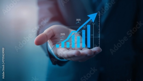 Businessman presenting financial growth chart, demonstrating business success and market trends