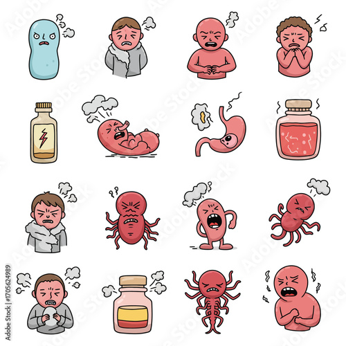stomach ache illustration showing gastrointestinal distress digestive problems food poisoning and upset stomach ideal for health articles and medical websites