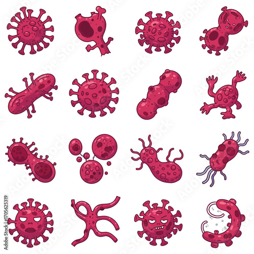 virus and bacteria germs collection diverse set of cartoon microbes and pathogens illustrating microbiology and infectious disease awareness for educational materials