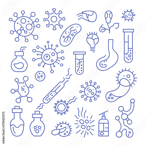 virus and bacteria vector illustration disease prevention for infographics medical posters representing healthcare hygiene and microbiology research.