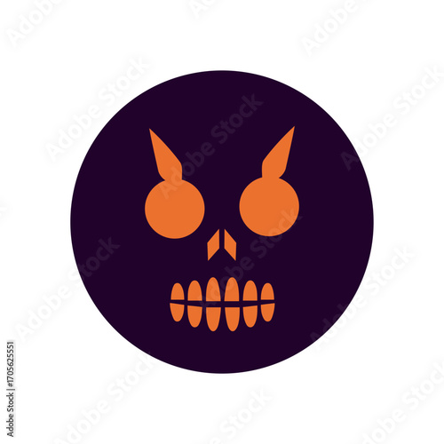 vector illustration Skull illustration with orange features on a purple background Halloween theme