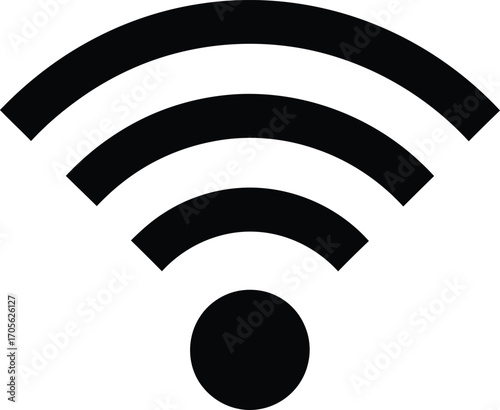 Black and white wifi signal icon with three curved lines and a circle.