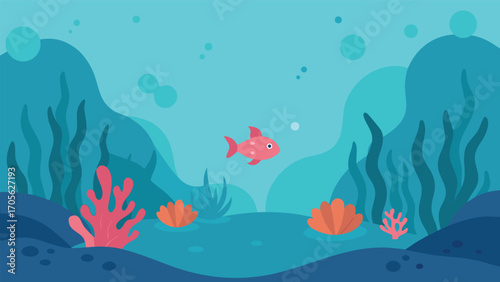 Peaceful underwater lagoon scene with schools of colorful fish and coral reefs vector illustration