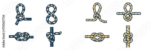 Pixel art nautical knots and rope ties for maritime use