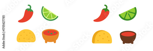 Mexican cuisine ingredients and dishes flat icons