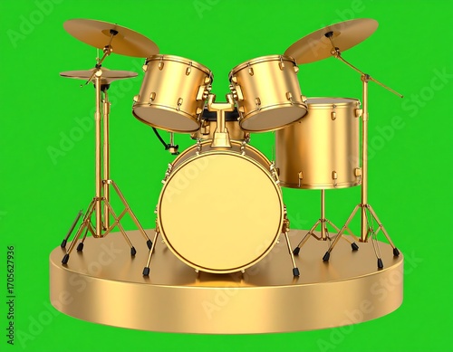 Gold drum set on a green background