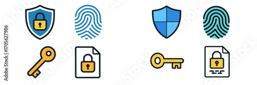 Comprehensive digital security and data protection symbols for authentication, privacy, and access control systems
