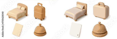 Minimalist 3D hotel service icons and elements