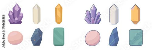 Assorted faceted gemstones and smooth rounded crystals in vibrant colors