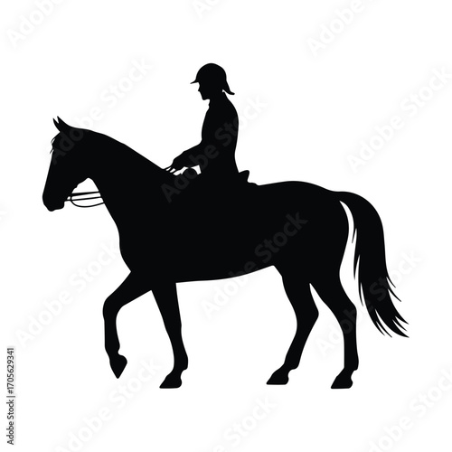 Equestrian sport silhouette of horse and rider in black and white vector image