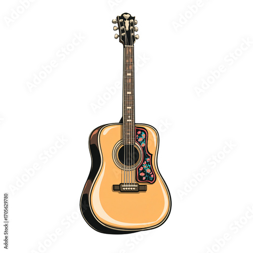 Melody Maker: Stylized Acoustic Guitar Vector with Floral Pickguard