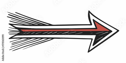 Hand drawn arrow pointing right with red stripe and black lines indicating movement and direction