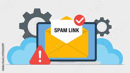 Spam Link Email Alert on Laptop Cybersecurity Concept Vector