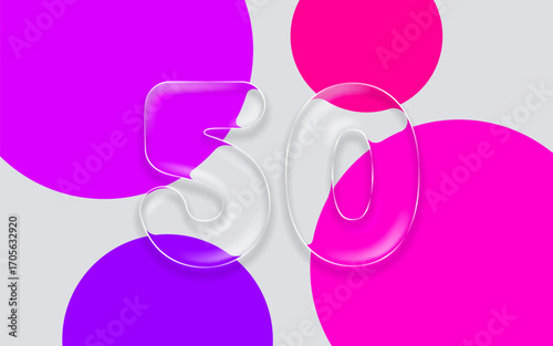 Glass number 50 on a background of colored circles. Vector illustration