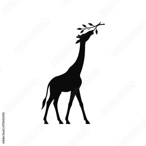 Giraffe Reaching For Leaves Silhouette Vector