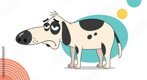 A sad dog with big ears and spots looks unhappy.