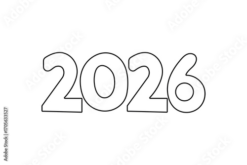 Happy new year 2026 continuous one line art drawing minimalist outline isolate vector illustration
