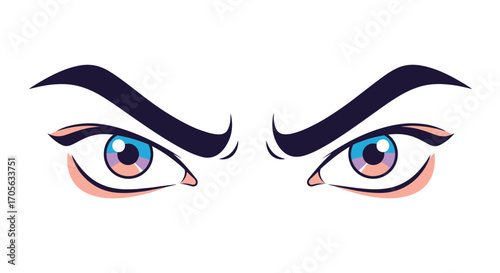Intense gaze of captivating blue and purple eyes conveying a sense of mystery and curiosity.