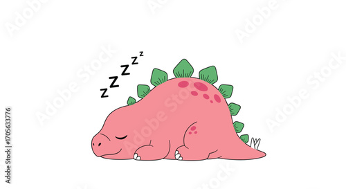 A cute cartoon stegosaurus peacefully sleeping with zzzs floating above.