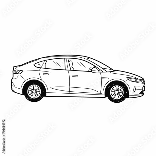 Line drawing of a modern, four-door sedan viewed from the side.