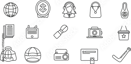 Line art icons representing various business and ecommerce elements, conveying a sense of professionalism and modernity