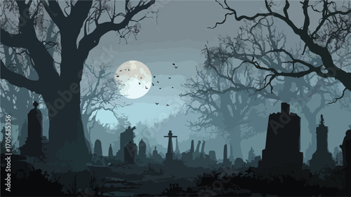 Ethereal Gothic Graveyard in Misty Weather