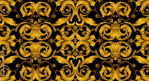 Ornamental black and gold seamless luxury pattern, suitable for wallpapers, textiles, and high-end fashion visuals.